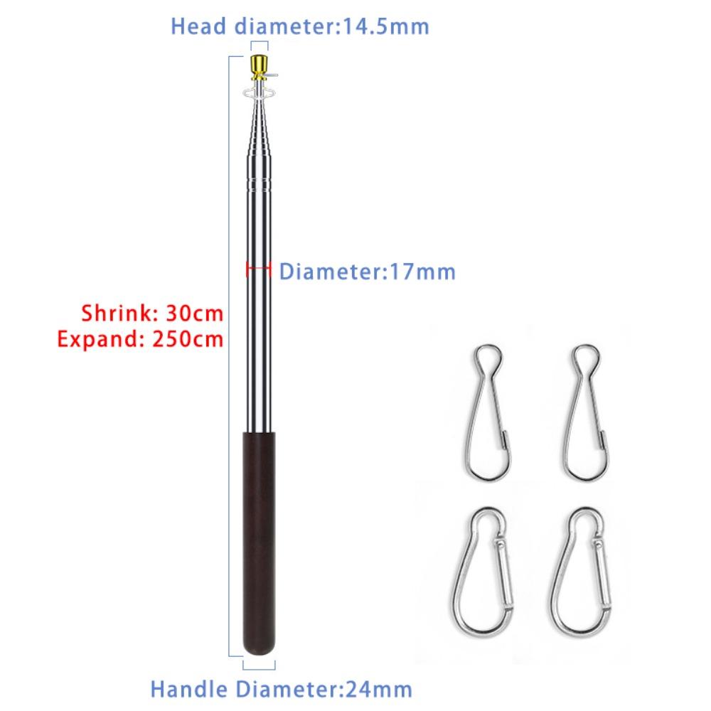 Stainless Steel Rod Tour Guide Flag Pole Solid Wood Handle Teaching Stick Flagpole  Outdoor