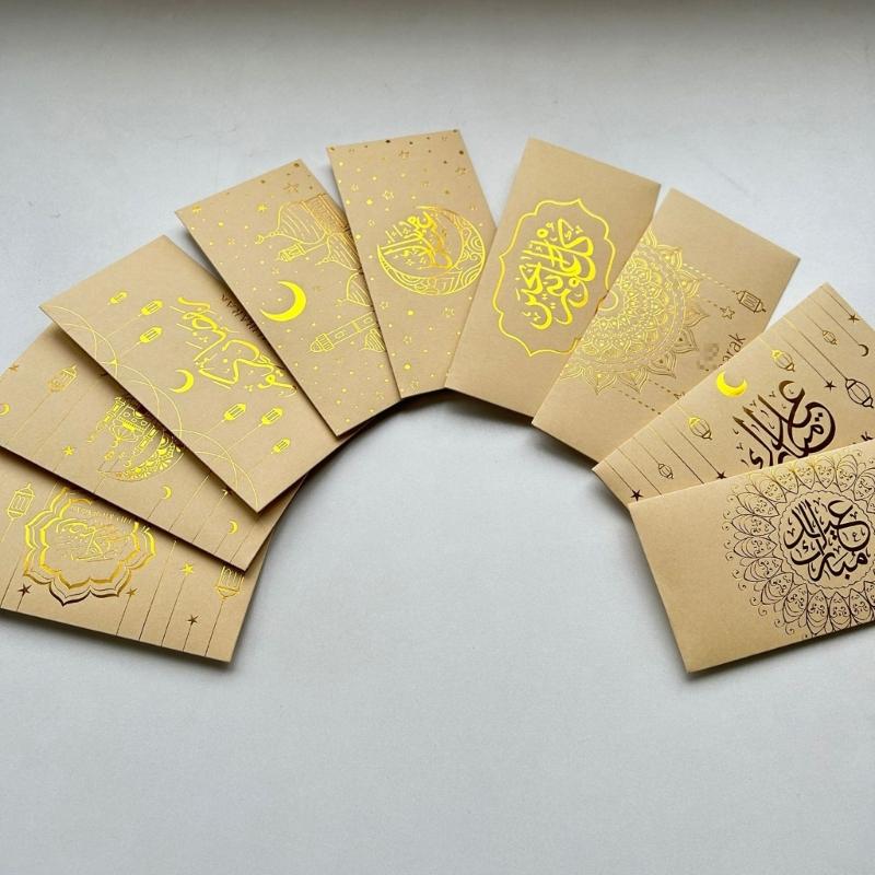 Pack of 9/18/27 Eid Mubarak Gift Card Bags for Muslims Celebration Handmade Money Envelopes Islamic Party Supplies