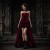 Robe gothique en velours et dentelle noire et rouge pour fête costumée d'Halloween