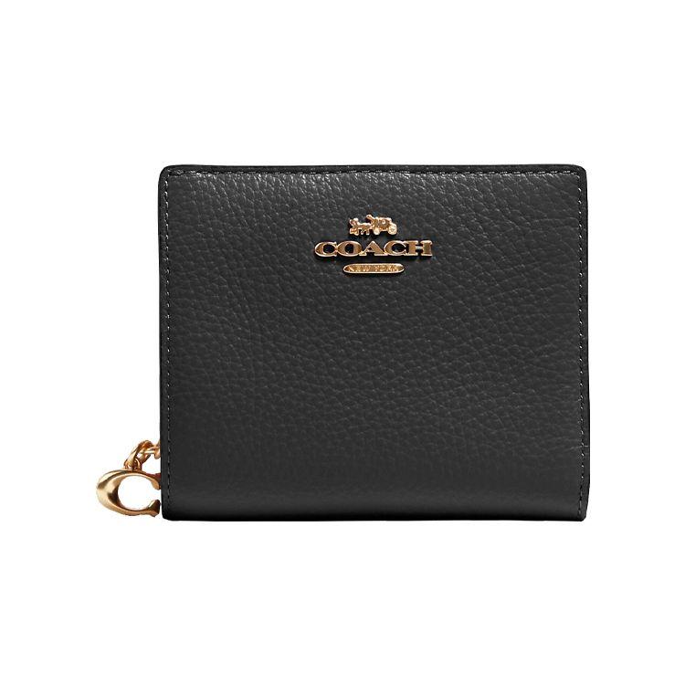 Coach Snap Wallet 10C Zipper Pebble Leather Coin Purse Card Holder Women Wallet Gold Black C2862-IMBLK Basic Set (Bag+Dust Bag)