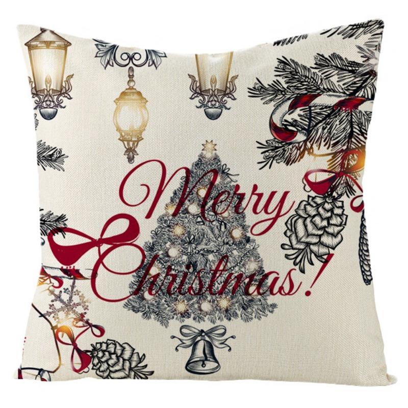 New Christmas Snowman Christmas Tree Linen Pillow Cover Festive Home Sofa Pillow Cover