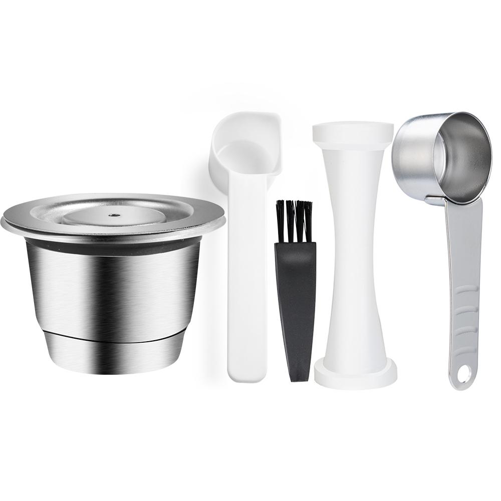 Filtros de Cápsula Recarregáveis Copos de Espresso de Aço Inoxidável Cápsulas de Café Reutilizáveis Para Nespresso Com Tamper Anel Dosador
