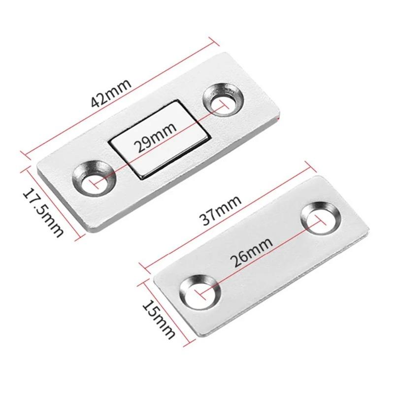 Ultra Thin Magnetic Cabinet Catches-Strong Hold Adhesive Mount No Drill Latch for Kitchen Drawer&Closet Door, Adjustable Stopper
