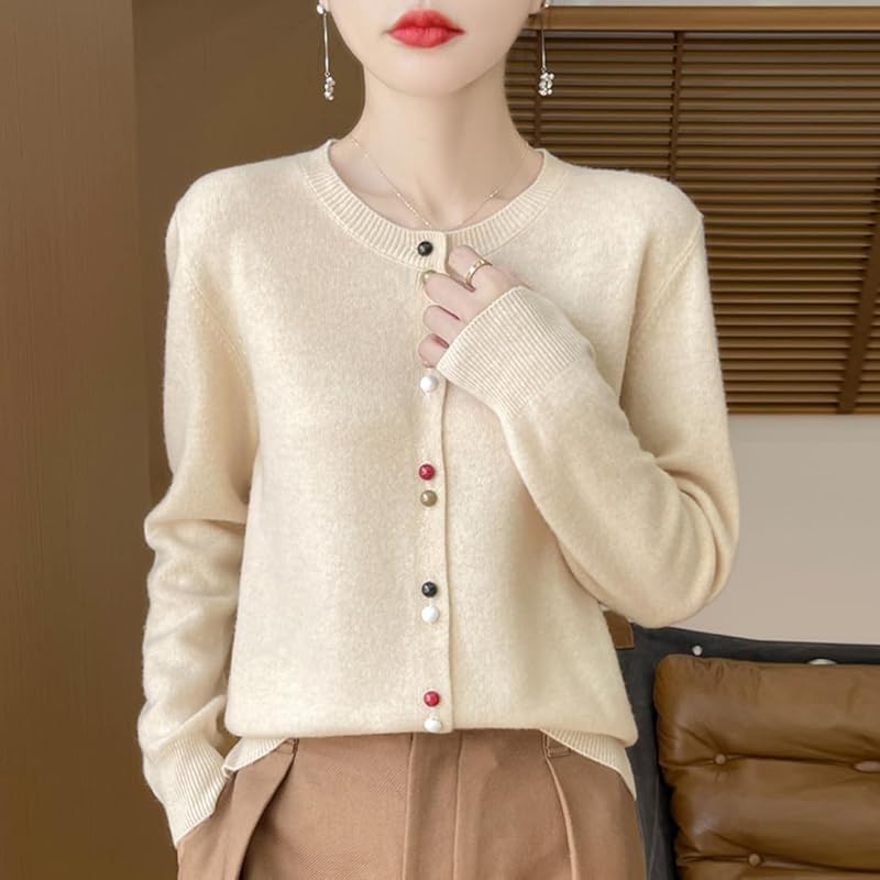 [ODFMCE] cardigan ladies spring office knit Plain color Beautiful large size (JP, alphabet, 2XL, beige)