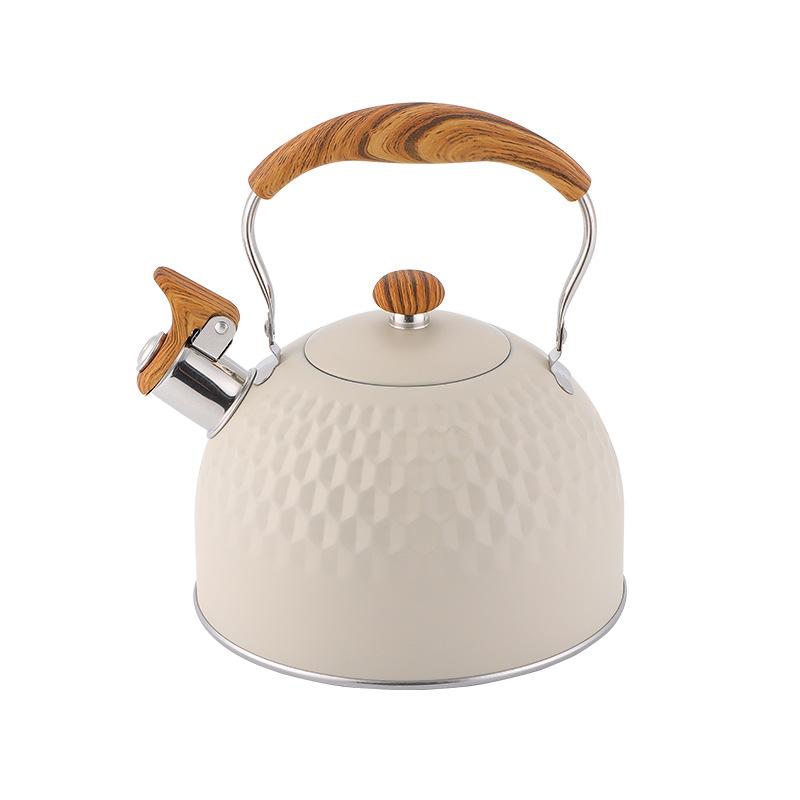 Stainless steel whistle electric kettle flat bottom large capacity kettle kettle 2.5l beige whistling kettle