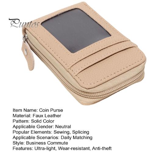 Coin Purse with 14 Card Slots Large Capacity Card Holder ID Window Anti-theft Zipper Closure Faux Leather Firm Stitching Portable Wallet