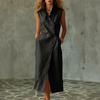 Simple style sleeveless dress, lapel diagonal breasted breathable loose long dress