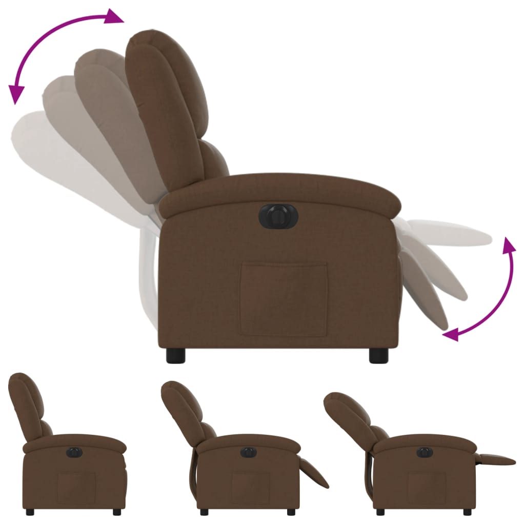Electric Recliner Chair Brown Fabric