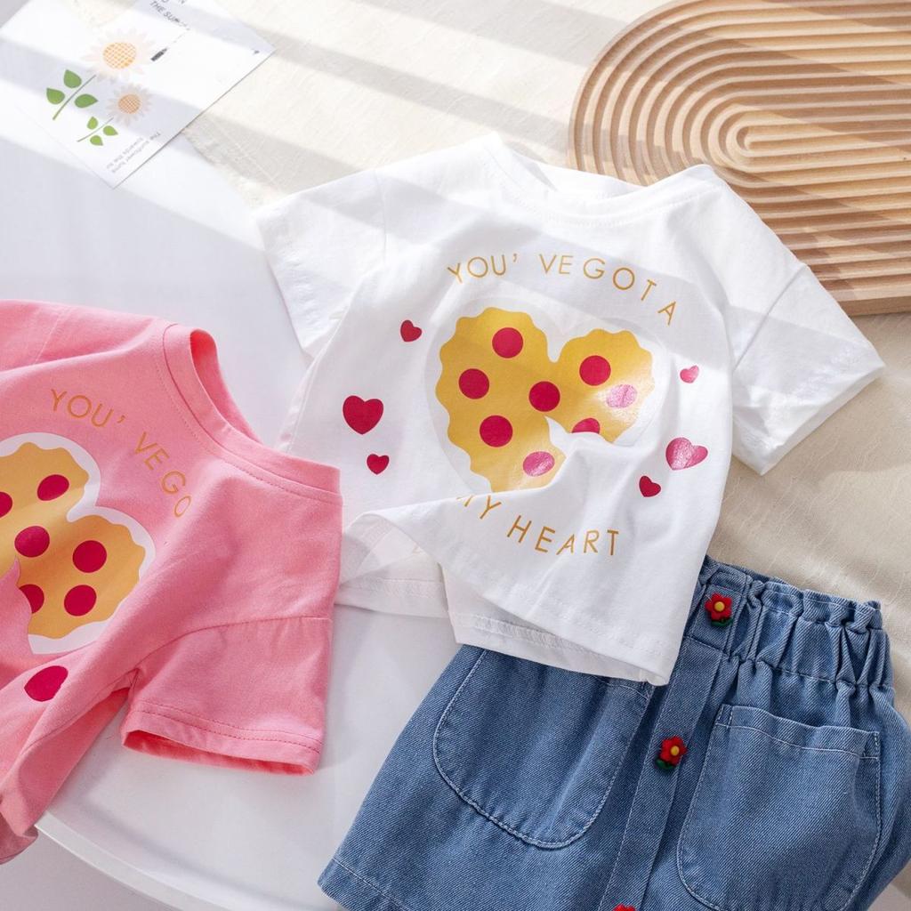 Children's Clothing Girls' Short Sleeved T-shirt Love Printed Baby Girl Summer Round Neck Western-style Base Shirt