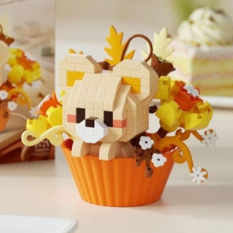 Mini Cartoon Building Blocks for Girls Children Cat Dog Animals Bricks Potted Plants Puzzle Assembly Decoration Holiday Gift
