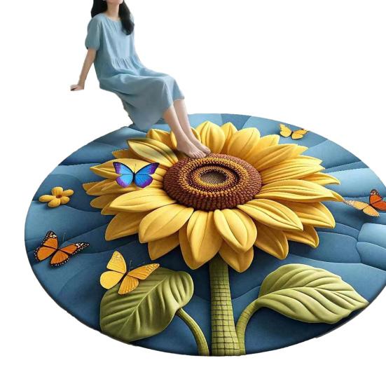 Diatomaceous Earth Floor Mat 3D Sunflower Pattern Plush Quick Drying Non-Slip Absorbent Bath Mat