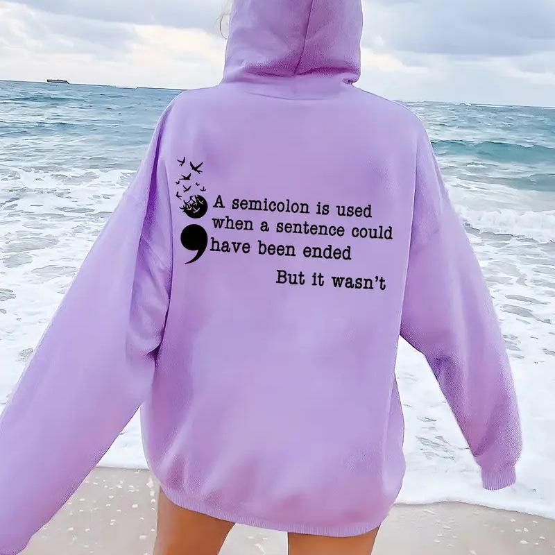 

Ladies Spring Autumn Casual Hooded Long Sleeve Big Pocket Letter Printed Pullover Hoodies Sweatshirt Top S