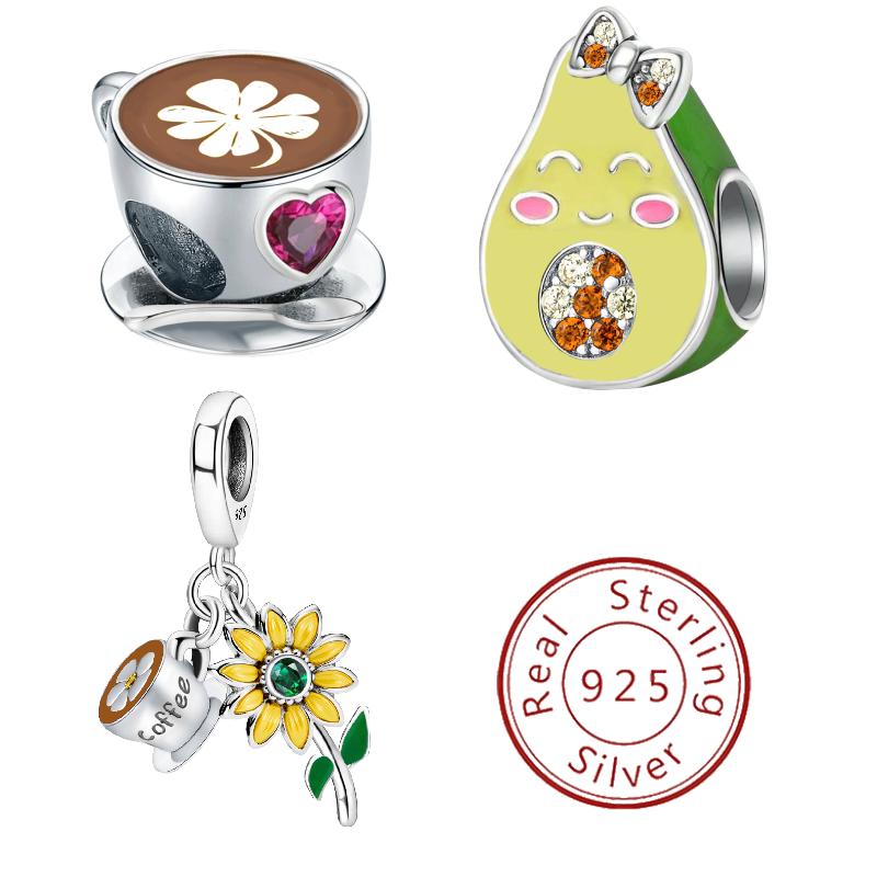 Copper Metal Coffee Avocado Sunflower Water Cup Charm Bead Components Bead Components Compatible With Authentic Original Bracelets Designed For Women