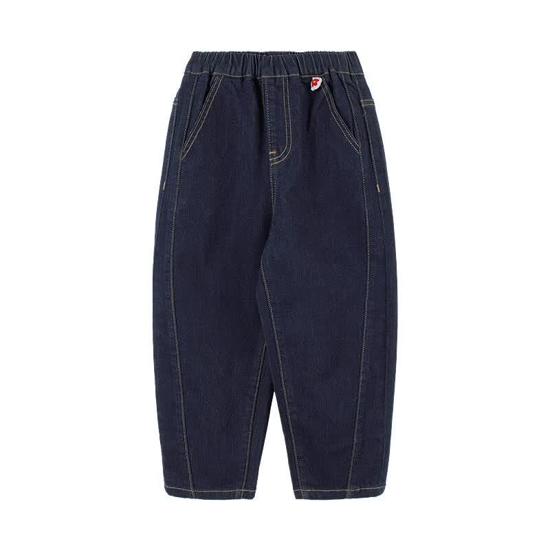 Girls' Elastic Waist Rolled Hem Denim Dad Jeans