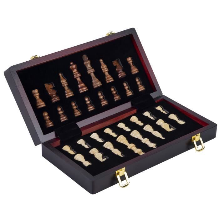 Coffret d'échecs de Luxe 24 cm en Bois Massif - Pliant - Pièces sculptées - Bois de frêne