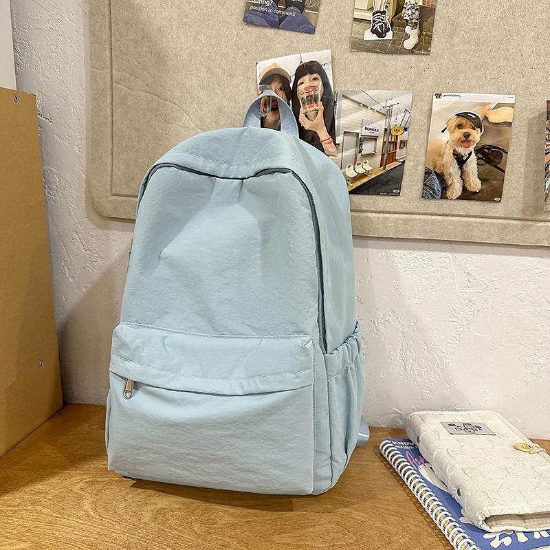 School Bag New Simple Japanese Ins Solid Color Backpack College Student Leisure Campus School Bag Travel Versatile Lightweight Backpack