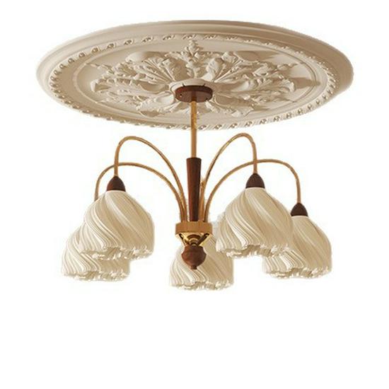 Romantic French Cream Chandelier for Living Room, Retro Walnut Pendant Light for Bedroom or Dining Room. Eye-Protecting Style.