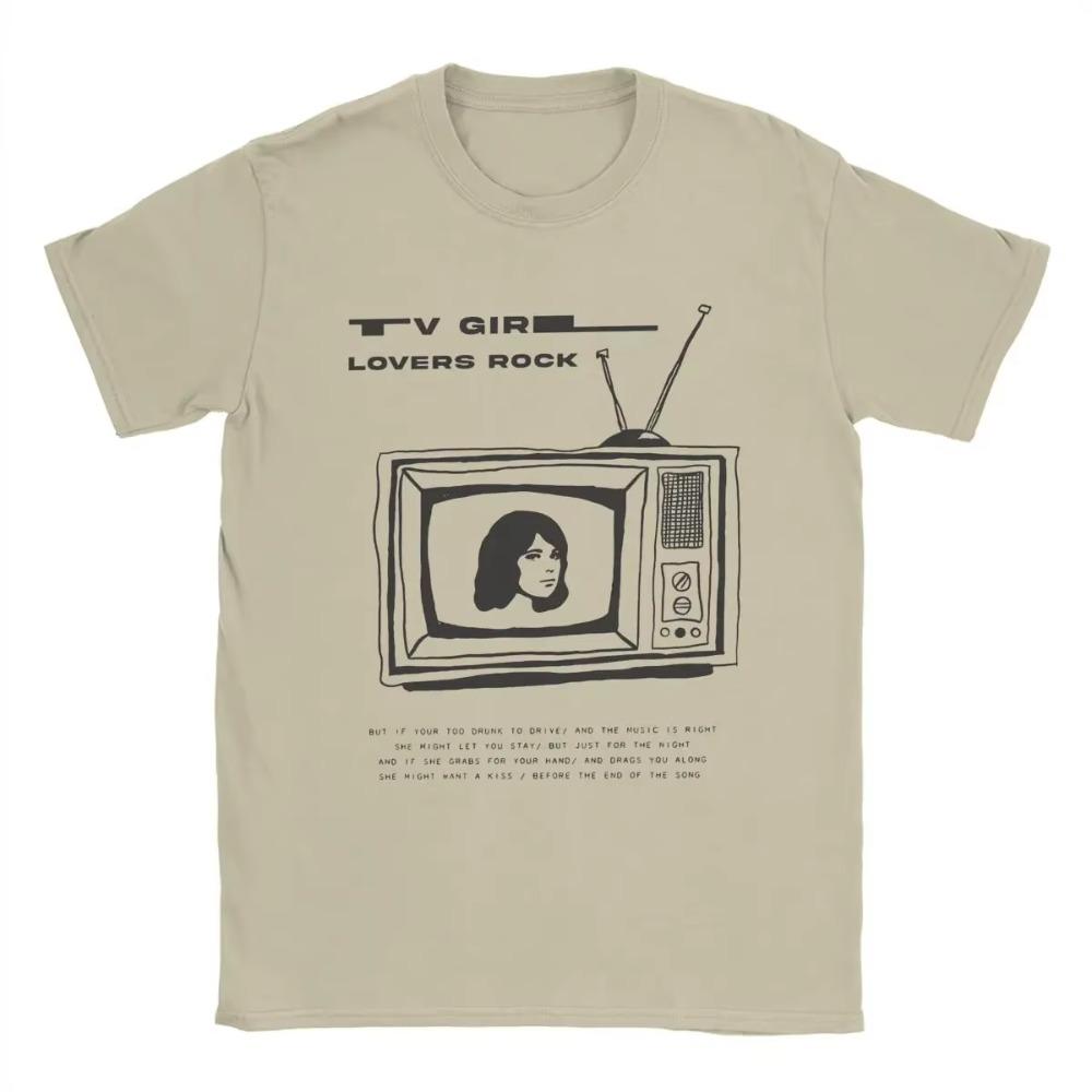 

Мужские футболки TV Girl Lovers Rock, забавные футболки с коротким рукавом и круглым вырезом, хлопковая одежда больших размеров S бежевый