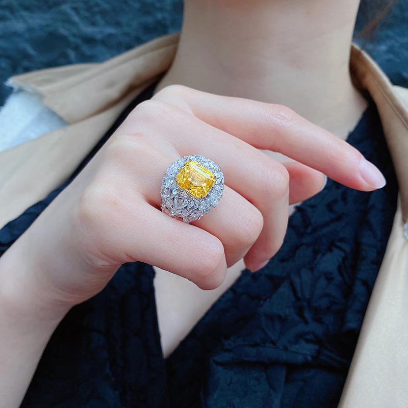 BELLA BOX Inel de temperament cu deschidere în formă pătrată și galbenă simplu, pentru femei, petrecere de nuntă, bijuterii fine New Trendy