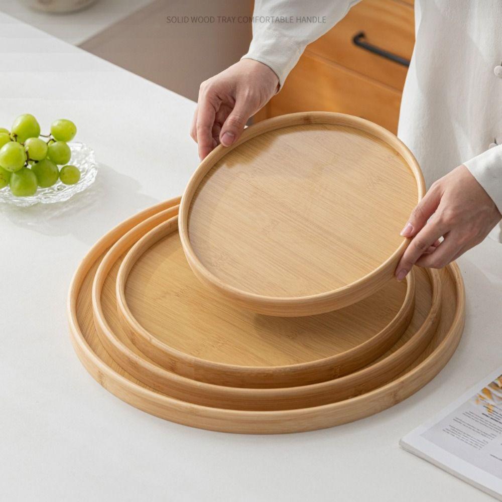 Wooden Wood Tray Round Tea Food Tray New Serving Tray Breakfast Dinner