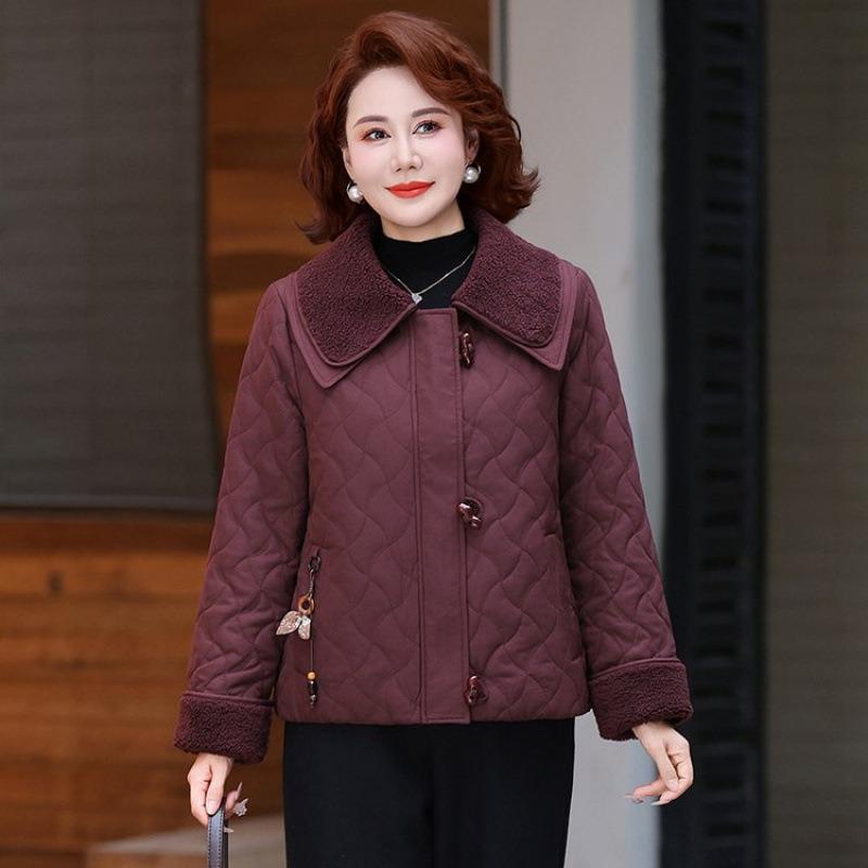 Fashion mother fragrant short medium and old cotton-padded clothes, new coats, autumn and winter splicing loose jackets, cotton-padded women