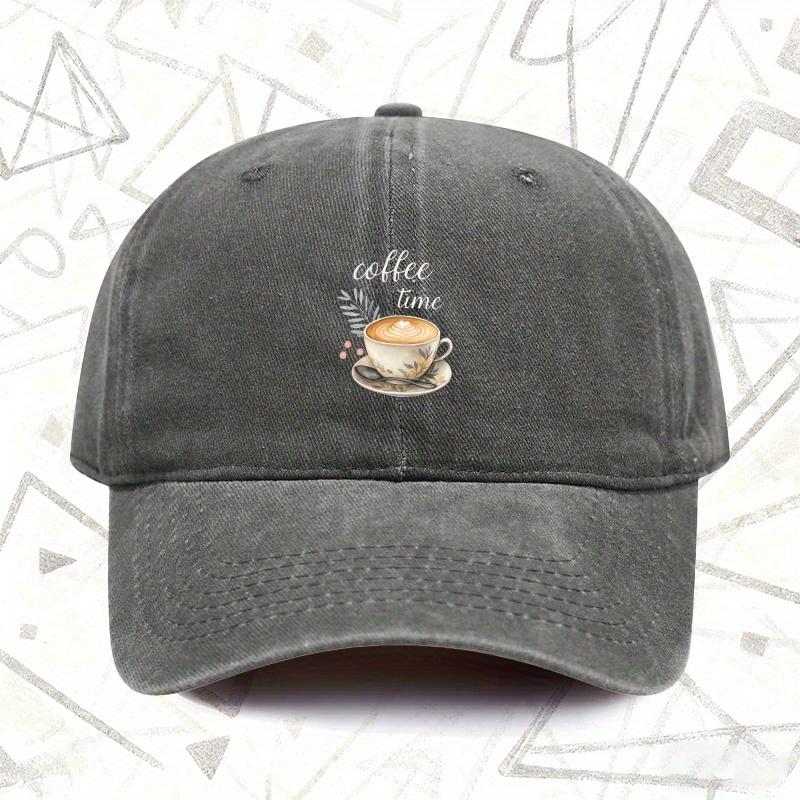A Vintage Washed Cap Featuring Coffee Time Suitable for Both Men And Women This Solid Baseball Hat Is Perfect for All Season