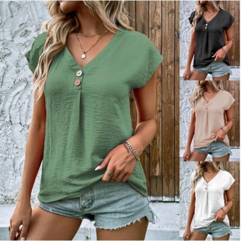 Women s Black Textured V-Neck Short Sleeve T-Shirt S