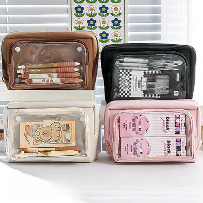 Simplicity Transparent Pencil Case Candy Color Fashion Stationery Scrapbook Organizer Large Capacity School Stuff Storage Bag