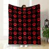 Alternating Solid and Outlined Red Paw Prints On a Black Background. for All Seasons Blanket Lunch Break Throw Gift