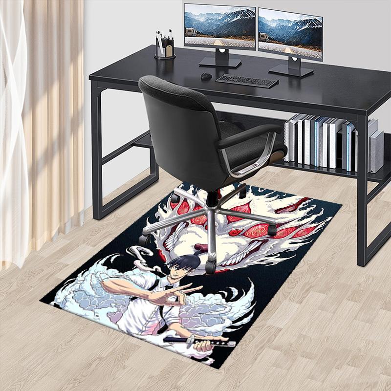 1pc Anime Wolf Mask Chair Mat - Office Desk Pad with Demon Slayer Design, Non-Slip Carpet for Home Decor, Suitable for All Seasons.U051 60cm by 90cm