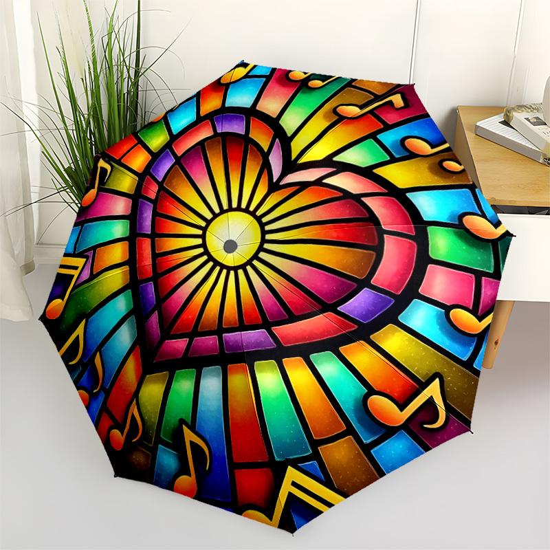 1pc Music StainedGlass Automatic Open/close Umbrella, 8-Rib sturdy structure, Auto Folding/Opening, Portable Travel Umbrella for Women,116