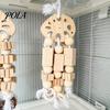 Parrot Gnawing Accessory Wooden Blocks Toy, Bird Chew Toy with Beads Pinecones, Safe Pine Cone Beak Grinding Cage for Macaws African Greys Large