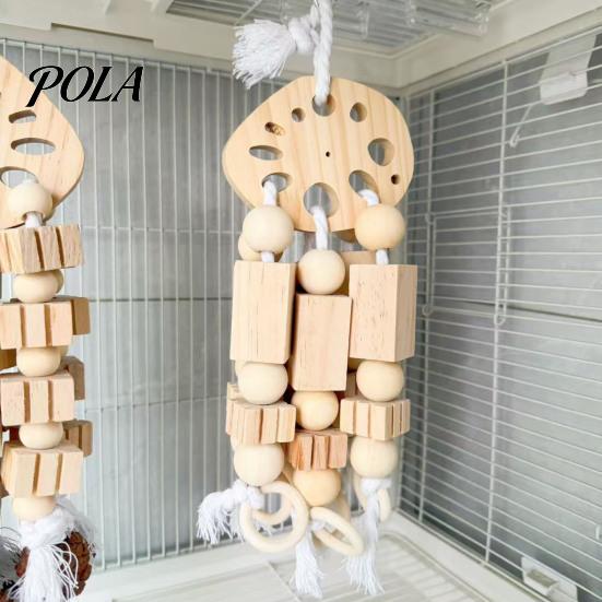 Parrot Gnawing Accessory Wooden Blocks Toy, Bird Chew Toy with Beads Pinecones, Safe Pine Cone Beak Grinding Cage for Macaws African Greys Large