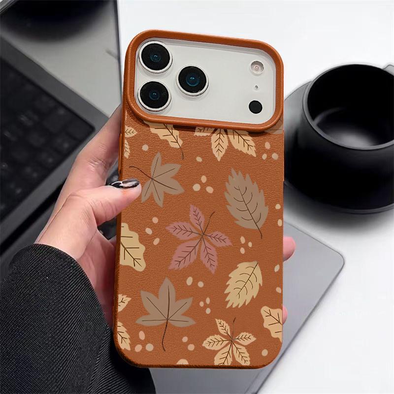 Herbst-Ahornblatt-Muster Handyhülle Für iPhone 17 Pro Max Funda iPhone 16 Pro Max 15 14 13 12 11 16e Air-Leder-Textur Abdeckung Coque