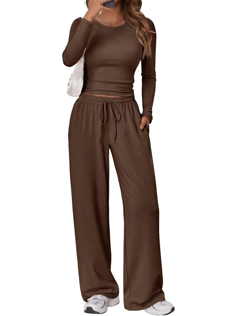 Fashion Casual Set Sport Yoga Autumn Winter Solid Color Crew Neck Long Sleeve For Women