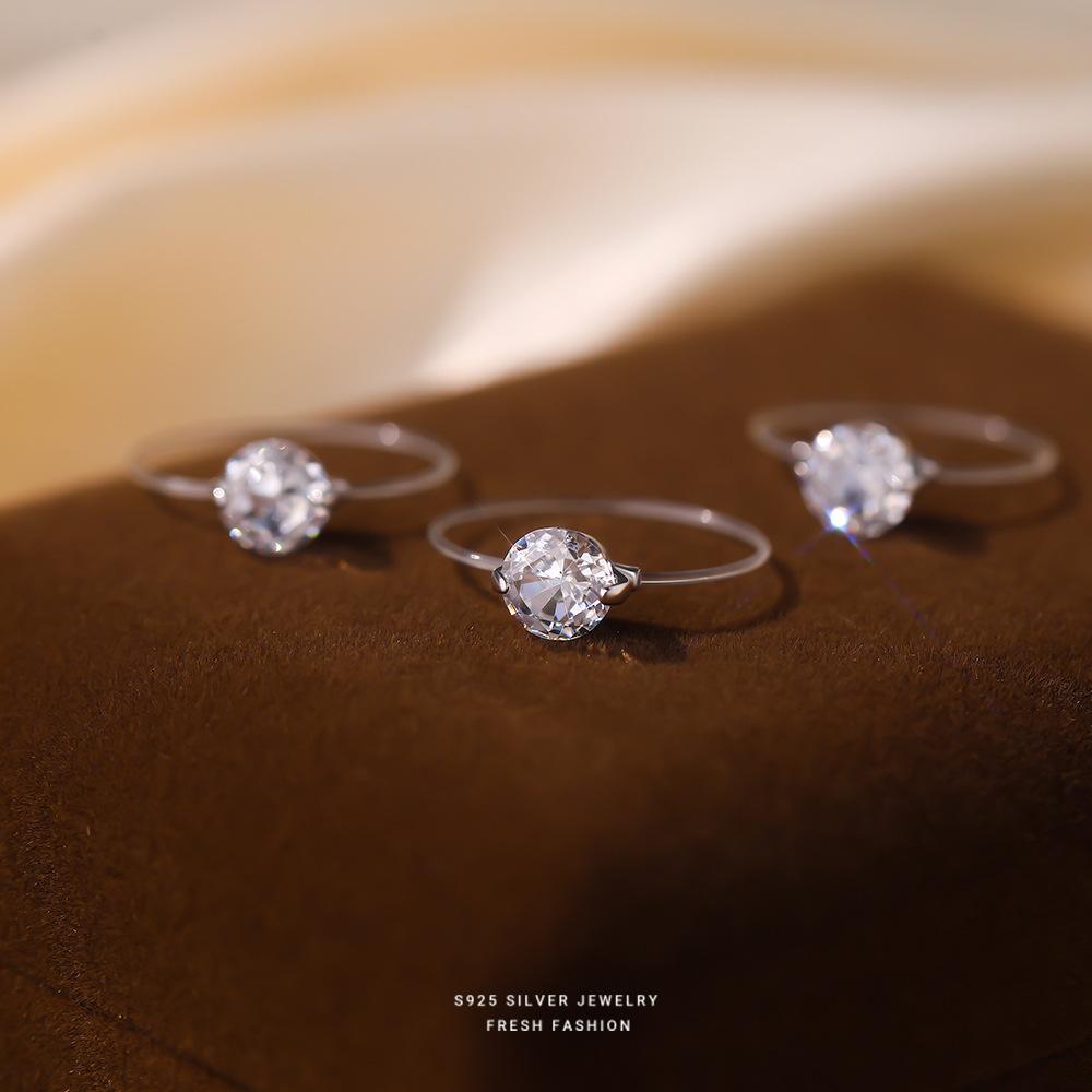 

925 Sterling Silver Solitaire Zircon Ring, Dainty Minimalist Sparkling Crystal Ring, Elegant Fine Jewelry for Women Gift 8 срібний