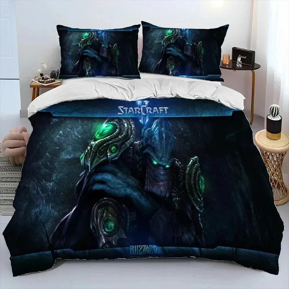 Zestaw pościeli 3D HD StarCraft Gra Gamer PC, Poszwa na kołdrę Zestaw do łóżka Poszwa na kołdrę Poszewka na poduszkę, Zestaw pościeli w rozmiarze king queen dla dzieci