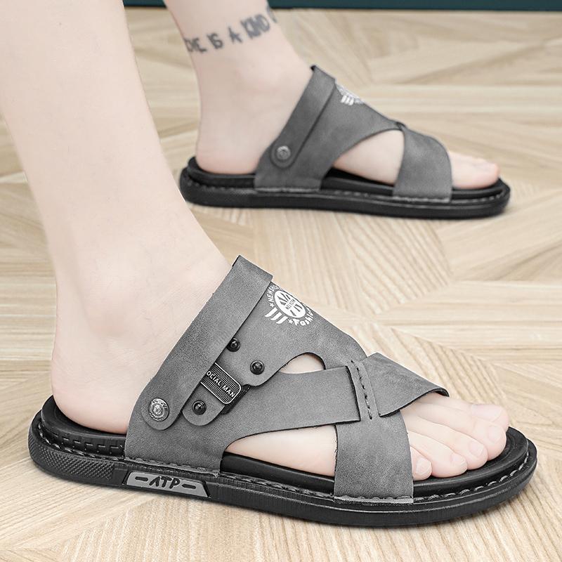 

Fashion Flip Flops Mens Summer Slippers Casual Shoes Beach Sandals Outdoor Slides Walking Comfort Designer Fashion Luxury Leather 39 серый