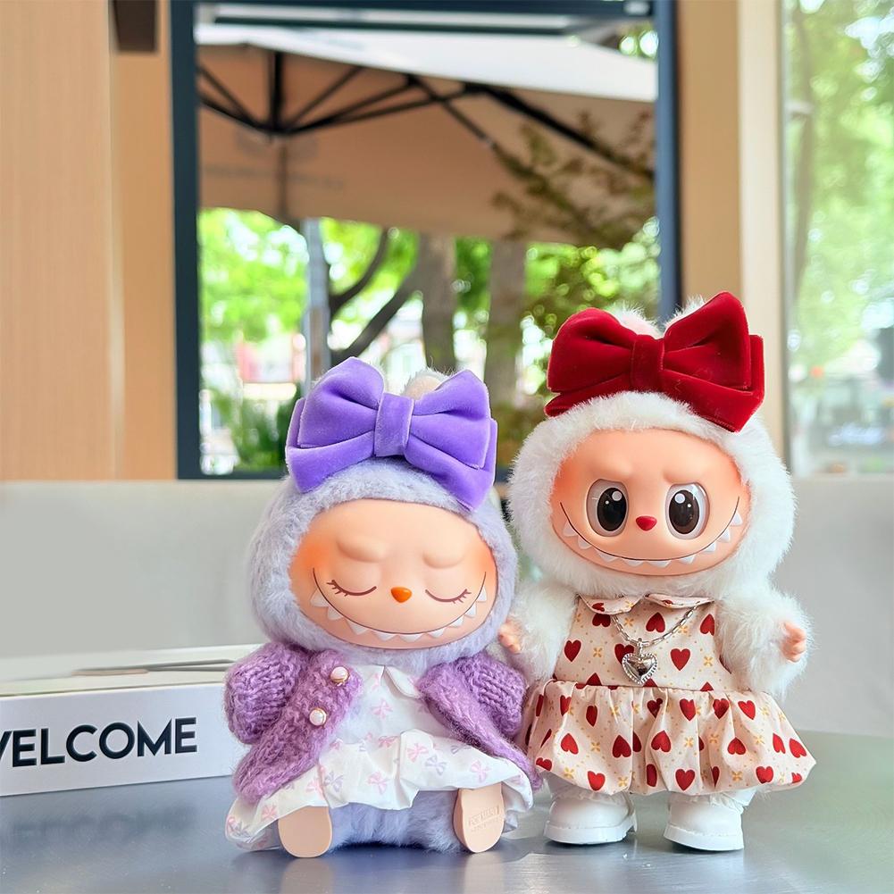 For 17cm/38cm Labubu Doll Clothes Fashion Dress Sweater Doll Clothes Color Match Cardigan Dolls Accessories Cute Decoration Little Clothes