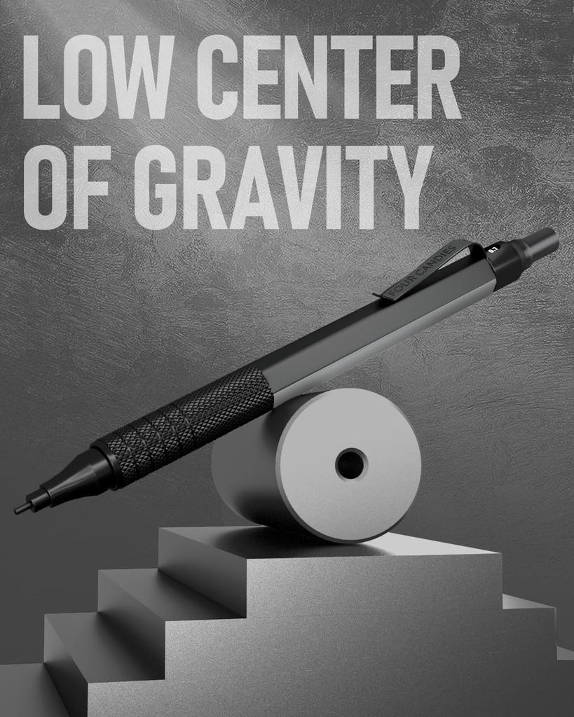 Sada čtyř bonbónů a kovové mechanické tužky s 3 480 HB tuhou a pro a kreslení 0,5 mm, 0,7 mm, 0,9 mm Pouzdro, Tužky, Náplně, Guma, Černá,