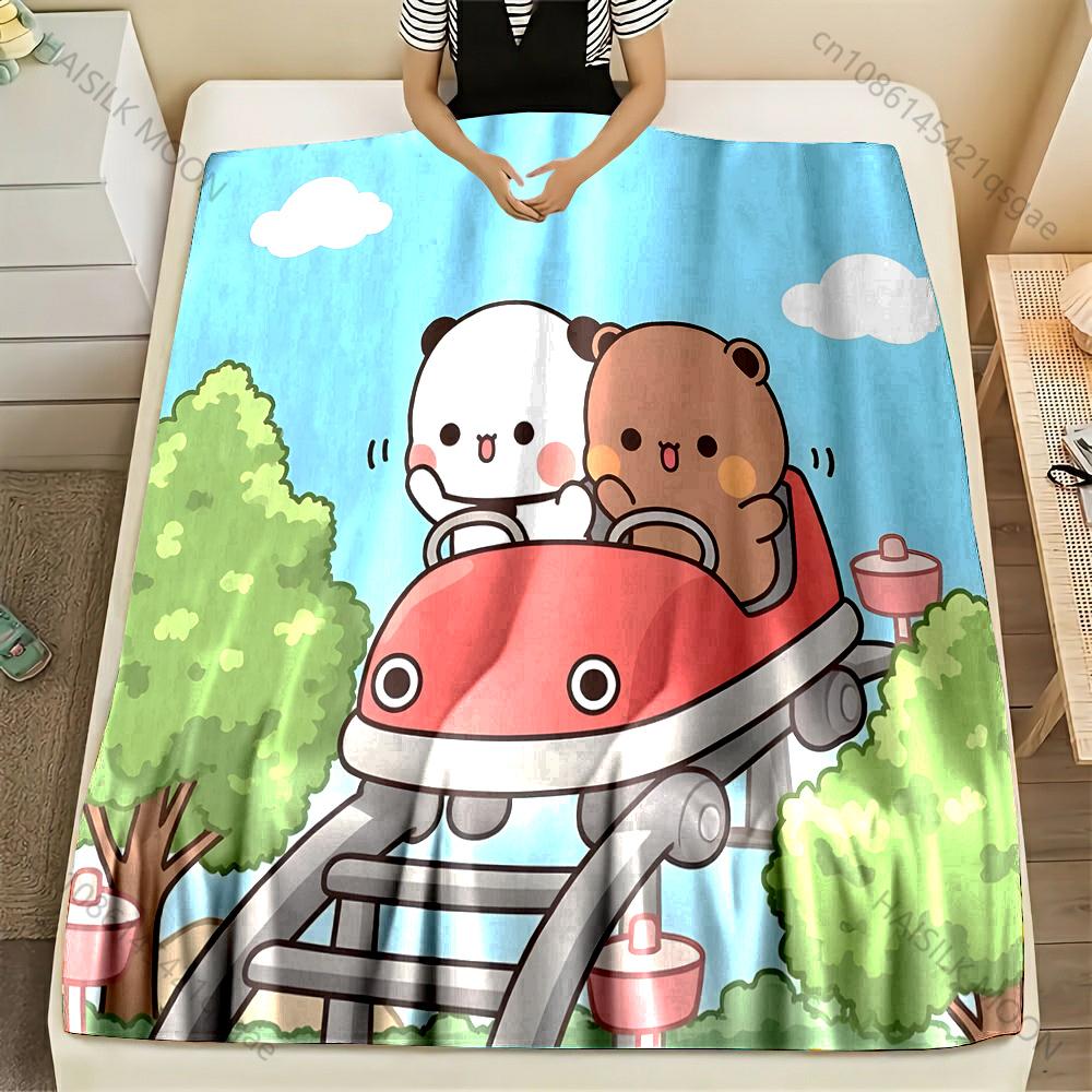 Cartoon Two Cute Little Bears Pattern Blanket Warm Soft for Sofa Bed Home Travel Camping Blanket All Seasons Luxury Gifts 75X95CM