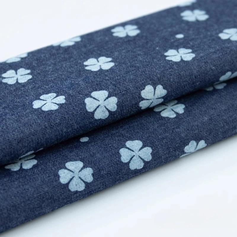 100x150cm Thin Style Washed Printed Fabric Pure Cotton Denim Fabric Summer Clothing Pants Short Dress DIY Clothing Shirt Fabric