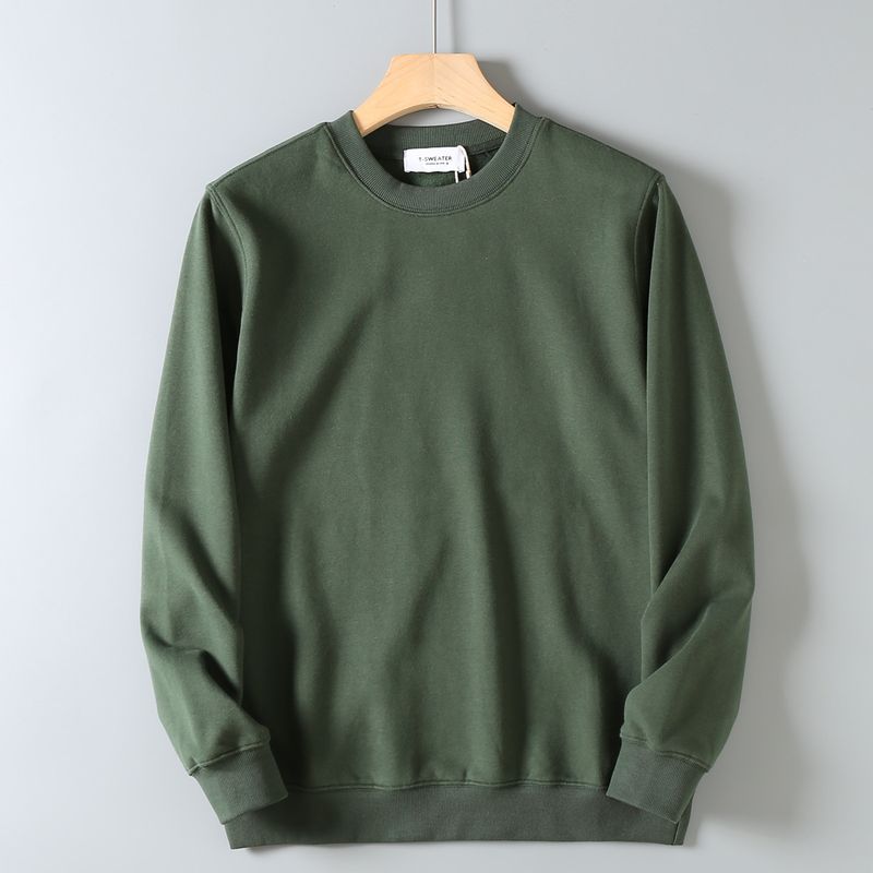 Foreign Trade Export Surplus Autumn and Winter Fleece Solid Color Basic Pullover Sweatshirt for Men, Casual Versatile Round Neck Long Sleeve Jacket