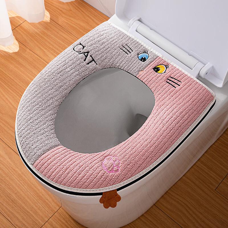 Embroidered Cat Eye Velvet Zipper Toilet Seat Cushion