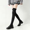 Y2k Gothic Cross Embellished Over Knee Socks With Velvet Material For Streetwear Fashion