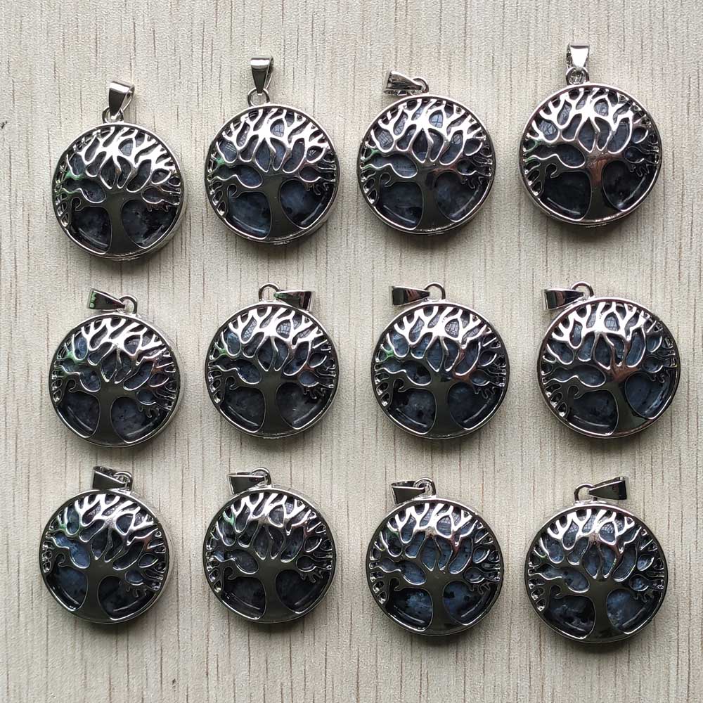 Wholesale 12pcs/lot Fashion Natural Stone Alloy Tree of Life Mix Pendants for Necklaces Jewelry Accessories Making Fast Shipping