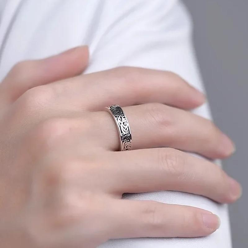 New Silver Color Retro Old Tang Grass Pattern Rings for Women Classic French Boys' Index Finger Ring Gift Gothic Jewelry