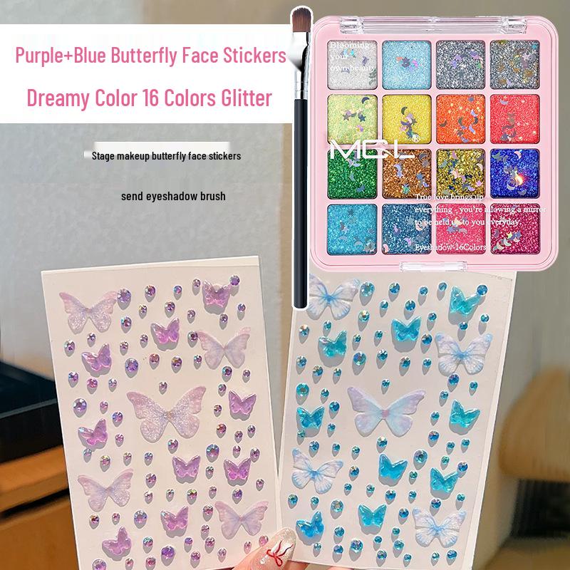 16-Color Mermaid Glitter Eyeshadow Palette – Pearlescent, Sparkling, Gel-Based for Stage & Performance Makeup