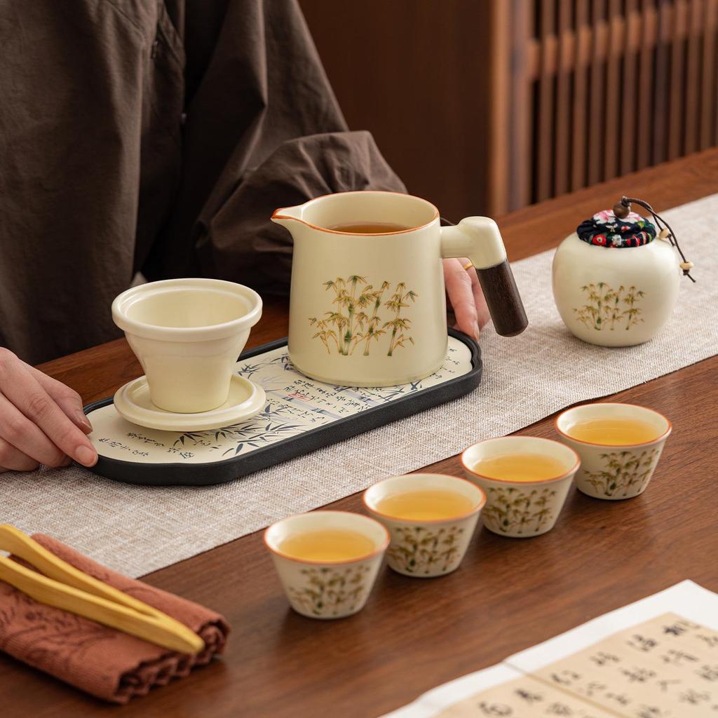 Portable Chinese Style Travel Tea Set for One Person - Outdoor Camping Teacup Kuaike Set