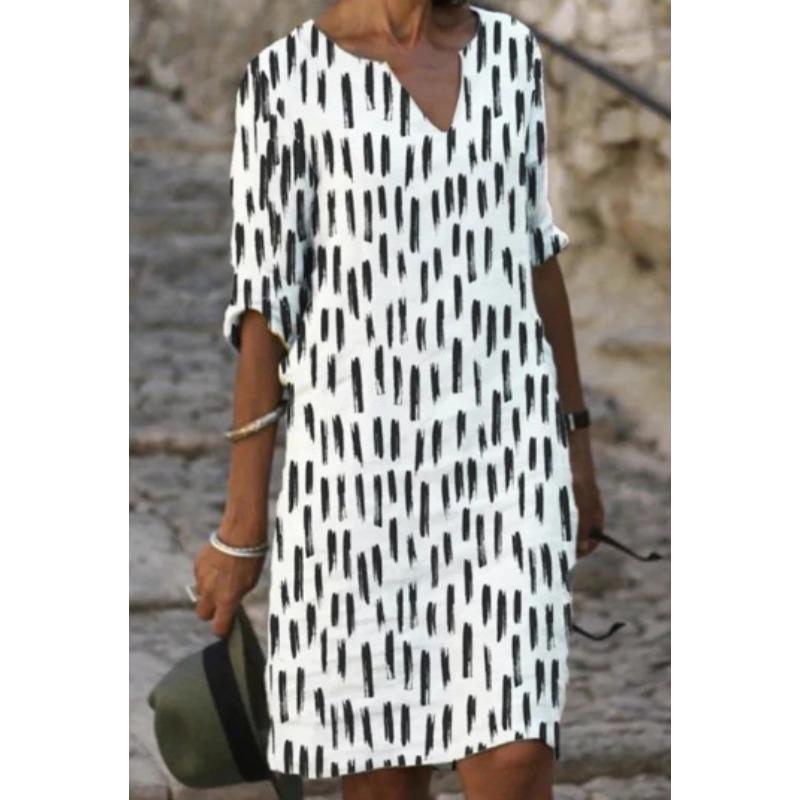 Damen V-Ausschnitt Kleid mit Print